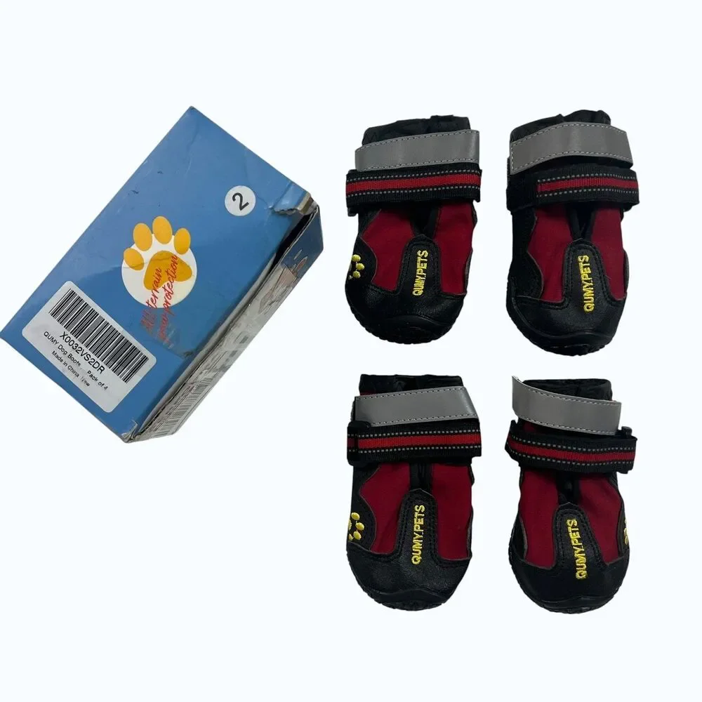 QUMY Waterproof Dog Boots Red Black Reflective Size 2 Set of 4 Paw Protection